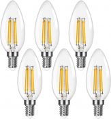 Lepro E12 Chandelier Light Bulbs, Filament LED Candle Bulbs, Dimmable 5W 500LM, 60W Equivalent, 2700K Warm White, Ceiling Fan Bulb Candelabra Bulbs, Pack of 6