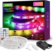 MagicColor LED Strip Lights, Lepro 50ft Music Sync Waterproof RGBIC Light Strip with Remote, 5050 RGB LED Lights for Bedroom, Home Decoration, TV, Gaming Room, Party, Balcony and Camping