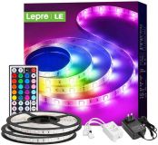 Lepro LED Strip Lights, 32.8ft RGB LED Lights Strip Outdoor RGB Color Changing Light Strip Waterproof with Remote, LED Strip Lights for Bedroom, Kitchen, Home and TV, Bright 5050 LED (2X16.4FT）