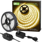 Lighting EVER 32.8ft LED Strip Light, Warm White 6000K, Plug and Play, Bright 1800lm LED Tape Light for Kitchen, Living Room, Stairs and More, 12V Power Supply and Dimmer Switch Included