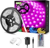 LED Strip Lights 16.4ft, RGB LED Light Strip, 5050 SMD LED Color Changing Tape Light with 44 Keys Remote and 12V Power Supply, LED Lights for Bedroom, Home Decoration, TV Backlight, Kitchen, Bar