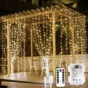 LE Fairy Curtain Lights Battery or USB Plug in, 9.8 x 9.8 ft Curtain of String Lights with Remote, 300 LED Indoor Outdoor Decorative Christmas Twinkle Lights for Bedroom, Patio, Party Wedding Backdrop