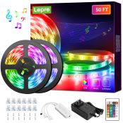 Lepro 49.2ft LED Strip Lights Sync to Music, 5050 SMD RGB Color Changing LED Strips with Remote for Bedroom, Home, TV, Parties and Fstivals