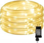 LE LED Rope Lights with Timer, 8 Modes, Low Voltage, Waterproof, Warm White, 33ft 100 LED Indoor Outdoor Plug in Light Rope and String for Deck, Patio, Bedroom, Pool, Boat, Landscape Lighting and More