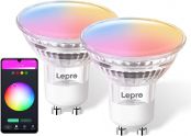 Lepro Alexa GU10 Smart Light Bulbs - RGB Color Changing LED Bulb Works with Alexa & Google Assistant, Voice and App Control, 50W Equivalent Track Light Bulb, No Hub Required, 2.4G WiFi Only, 2 Pack