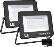 LE LED Flood Lights Outdoor 50W, 4200LM 5000K Daylight White Super Bright Lighting, IP65 Waterproof, Flexible Stand Outdoor Floodlights for Garden, Yard, Party and Patio, 2 Pack