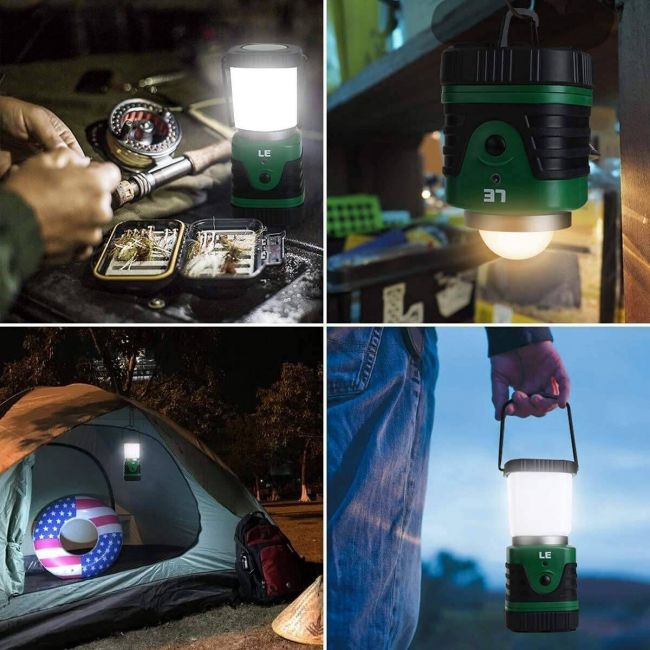 LE LED Camping Lantern Rechargeable, 1000LM, 4 Light Modes, 4400mAh Power Bank, IP44 Waterproof, Perfect Lantern Flashlight for Hurricane Emergency, Hiking, Home and More, USB Cable Included