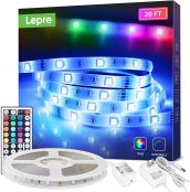 Lepro LED Strip Lights, 20Ft RGB LED Strips, 5050 SMD LED Color Changing Strip Light with 44 Keys Remote Controller and 24V Power Supply, LED Lights for Bedroom, Home, TV Backlight