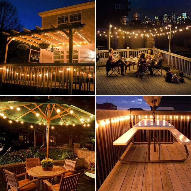 LE Solar String Lights Outdoor, 25ft Solar Festoon Lights Outdoor with 25 G40 LED Bulbs, Waterproof Bulb Fairy String Lights with 4 Light Modes for Garden, Gazebo, Patio, Pergola, Party and More