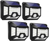 LE Solar Lights, Motion Sensor Outdoor Light, 270° Wide Angle, Four-Sided Lighting, Waterproof, Easy to Install, Wireless Security Lights for Front Door, Garage, Yard and More (Pack of 4)